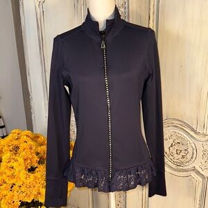 Kate Spade New York Navy Active Wear Jacket with Lace Trim and Studded Zipper